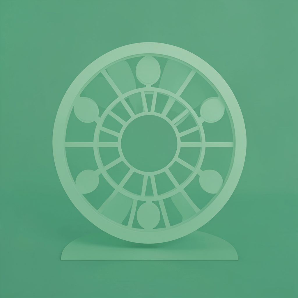 Silueta decorativa de una rueda de ruleta en tonos verdes suaves sobre fondo verde