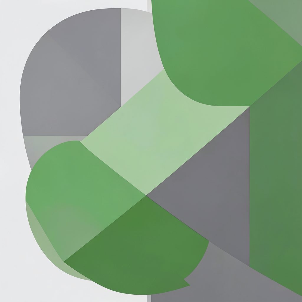 Ilustración abstracta con formas geométricas suaves en tonos verdes y grises, sugiriendo entretenimiento digital